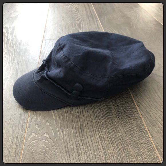 Navy Blue Button Accent Baker Boy Hat - Picture 3 of 6